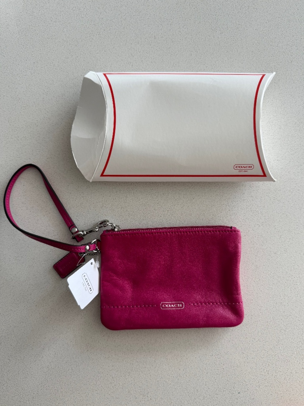 NWT Coach Pink Leather Wristlet Clutch 6” x 4.25”